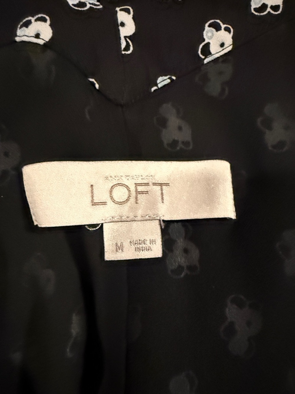 LOFT Black. White and Blue V-Neck Patterned Midi Dress - Picture 5 of 6